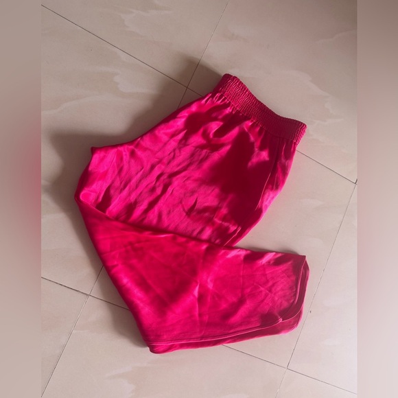 Zara Pink Magenta Elastic Waist Satin Split Hem Trousers Pants XXL hot pink - Picture 4 of 16